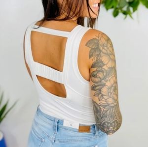 Sale🫠 White Birch Bodysuit white large strappy back thick stretchy  strappy